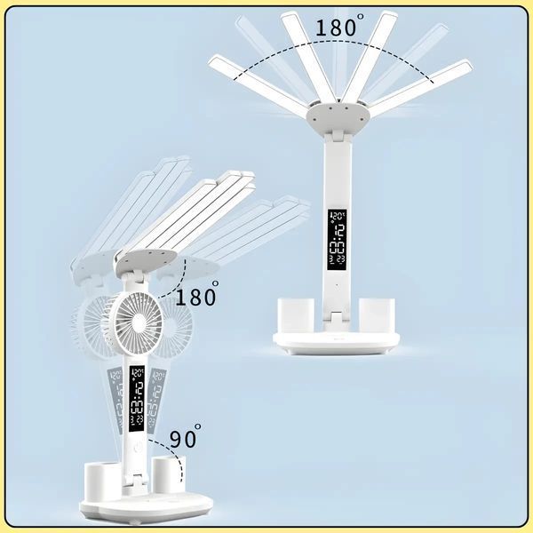 Настільна LED-лампа&nbsp;з вентилятором, РК-дисплеєм і 4 світловими панелями&nbsp;KRX-1011 3006239543 фото