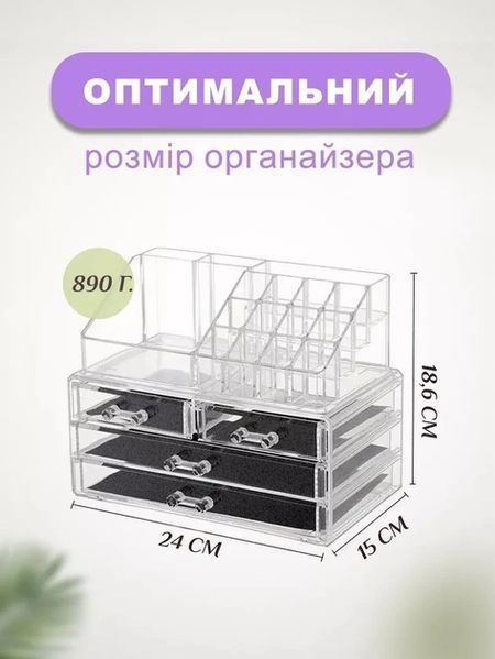 Органайзер підставка для косметики, канцелярії та рукоділля на 20 відділень настільний з 4 шухлядами Прозорий 2578219201 фото
