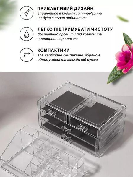 Органайзер підставка для косметики, канцелярії та рукоділля на 20 відділень настільний з 4 шухлядами Прозорий 2578219201 фото