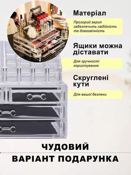 Органайзер підставка для косметики, канцелярії та рукоділля на 20 відділень настільний з 4 шухлядами Прозорий 2578219201 фото