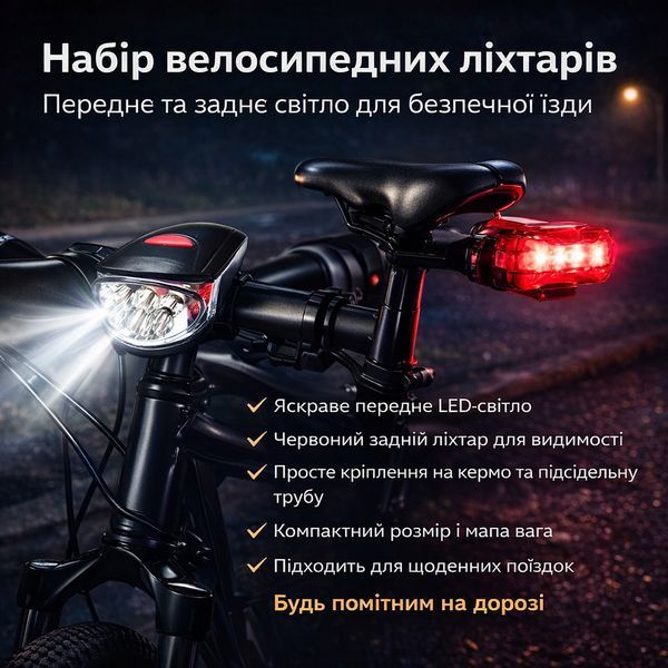 Велофара передня + задній стоп KK-760 | Комплект велосипедного світла (7+5 LED/5 режимів) 2900776713 фото
