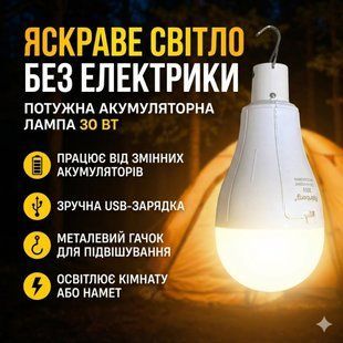 Акумуляторна LED-лампа для кемпінгу Rainberg P921 30 W (1500 Lm, 2x18650) &mdash; Підвісний аварійний світильник з USB зарядкою 2893715485 фото