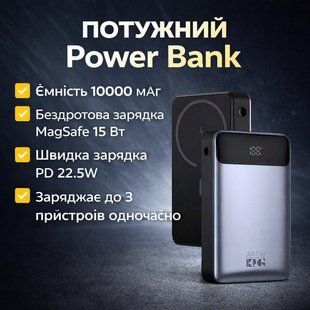 Power Bank King Power WPG-108 10000 mAh з бездротовим заряджанням MagSafe і швидким заряджанням PD 22.5W 2871913415 фото