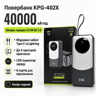 Повербанк KPG-402X 40000 мА&middot;год 22.5W QC із вбудованими кабелями та швидкою зарядкою 3025199152 фото