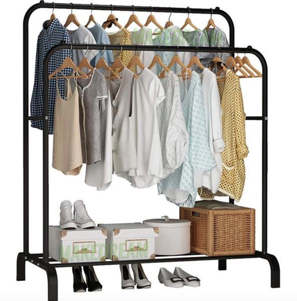 Подвійна стійка вішалка для одягу та взуття Loft Rack підлогова сталева з полицею Black 1876559481 фото