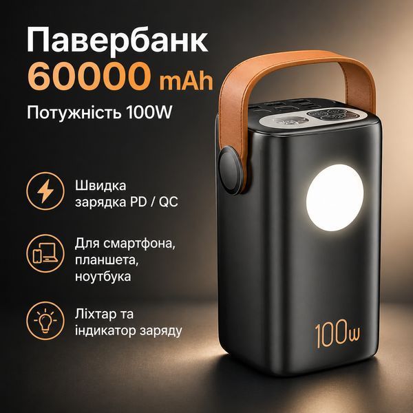 Зовнішній акумулятор Power Bank 60000mAh 100W King Power KPG-60000 швидка зарядка для ноутбуків 3026389894 фото