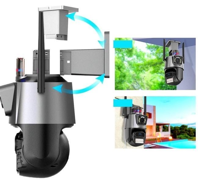 Вулична охоронна поворотна WIFI камера Dual Lens Zoom 8MP сирена, зум, iCSee віддаленим доступом онлайн 2013892415 фото