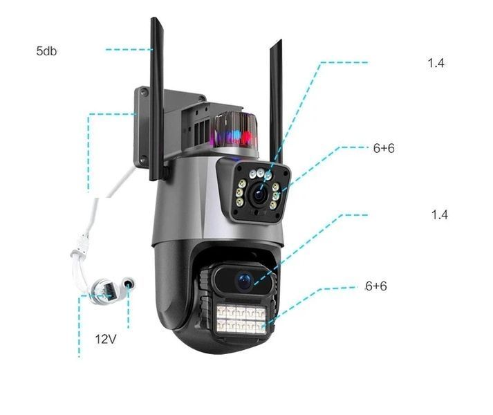 Вулична охоронна поворотна WIFI камера Dual Lens Zoom 8MP сирена, зум, iCSee віддаленим доступом онлайн 2013892415 фото