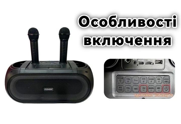 Портативна Bluetooth колонка ZQS4247 16Вт з 2 мікрофонами караоке USB TF FM AUX 2993068300 фото