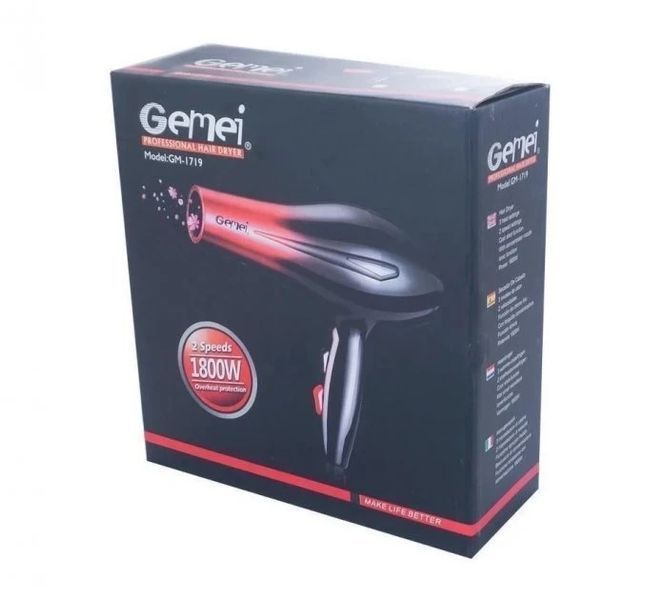 Професійний фен для волосся Gemei GM-1719 2 швидкості 3 режими нагрівання холодного обдування 1800 Вт 2545304872 фото