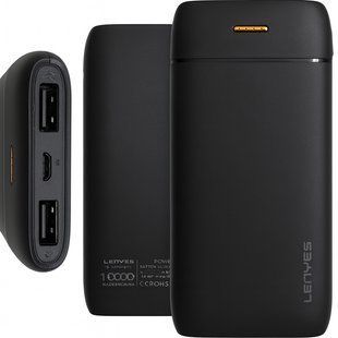 Повербанк LENYES PX167 10000 mAh з LED-індикатором і 2 USB, чорний 2835167466 фото