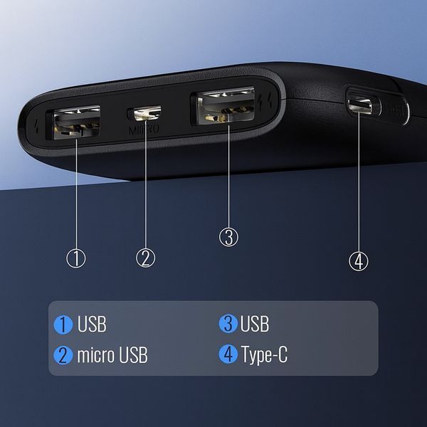Повербанк LENYES PX167 10000 mAh з LED-індикатором і 2 USB, чорний 2835167466 фото