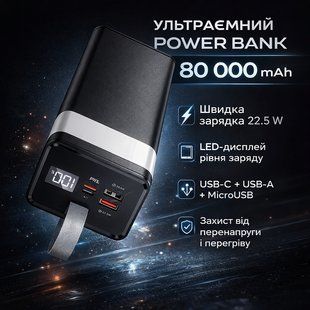Power Bank Awei J86 80000 mAh &ndash; потужний портативний зовнішній акумулятор з швидкою зарядкою 2872702742 фото
