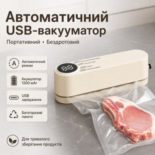 Автоматичний вакууматор USB з герметичними пакетами (бежевий, 1200 мА&middot;год, портативний) 3019656890 фото