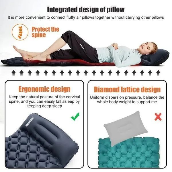 Туристичний надувний матрац із подушкою Outdoor Sleeping Каремат із подушкою і вбудованим насосом 2403188373 фото