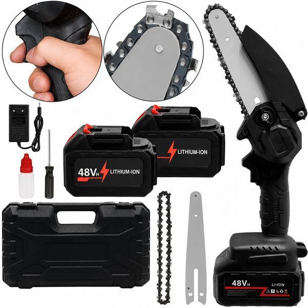 Акумуляторна ланцюгова мініпилка Electric Chain Saw 48 V 8" дюймів 20 см з 2 акумуляторами для обрізання гілок дерев у кейсі 3043550877 фото