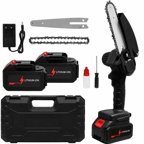 Акумуляторна ланцюгова мініпилка Electric Chain Saw 48 V 8" дюймів 20 см з 2 акумуляторами для обрізання гілок дерев у кейсі 3043550877 фото