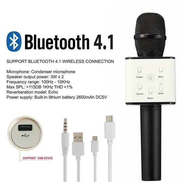 Дитячий бездротовий мікрофон караоке Q7 USB з функцією зміни голосу без чохла 2048957894 фото