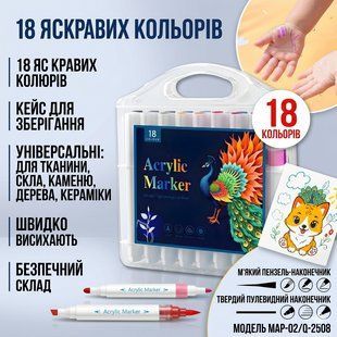 Набір акрилових маркерів MAP-02 (18 кольорів) для розпису тканини, скла, каменю та кераміки 2978093160 фото