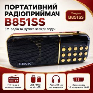 Портативний радіоприймач B851SS з FM-тюнером, LED-дисплеєм, microSD, USB та роз&rsquo;ємом для навушників 3032235793 фото