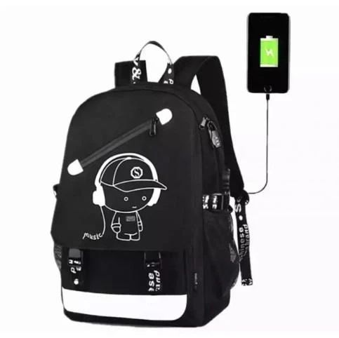 Водонепроникний рюкзак Music з USB-світиться в темряві чорний 2018498343 фото
