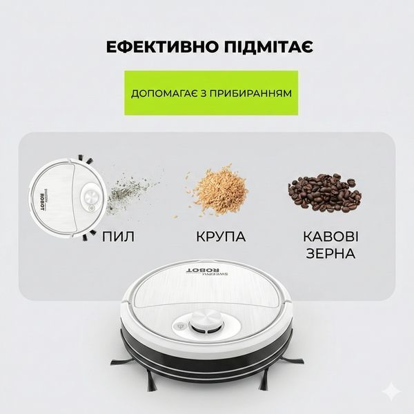 Робот-пилосос на акумуляторі SWEEPING ROBOT потужний Білий 1945719854 фото
