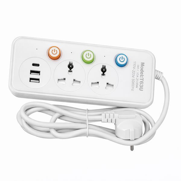 Подовжувач WL-2 на 1.8 м: мережевий фільтр з 2 розетками, портами Type-C і 2xUSB, 2500 Вт/переноска з юсб 2901707902 фото