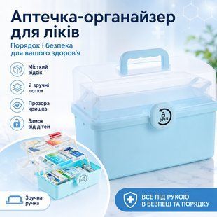 Аптечка органайзер для ліків, 37х23х26 см, Блакитний/ Органайзер для зберігання ліків/контейнер для ліків 3085552223 фото