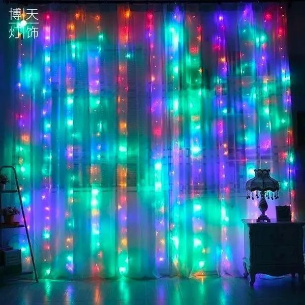 Світлодіодна гірлянда штора з пультом мультик 3х2 м від мережі 200 LED кімнатна гірлянда завіса на вікно 2030678339 фото