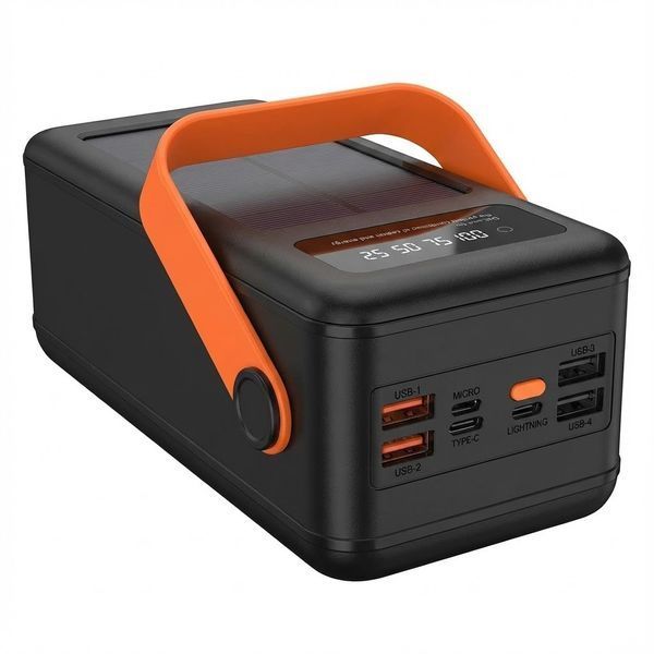 Power Bank 80000 mAh із сонячною панеллю та ліхтариком YM-638CX, Потужний зовнішній акумулятор 4 USB, Чорний 2862654155 фото