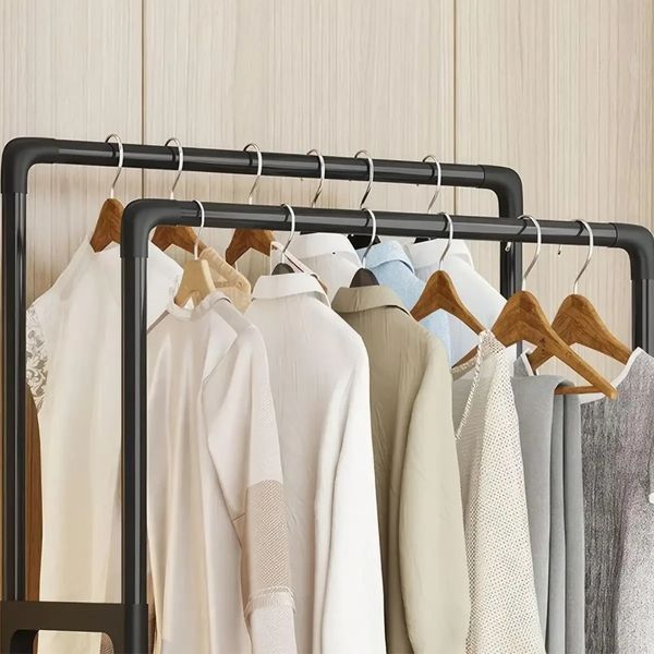 Подвійна стійка-вішалка 112&times;56&times;30 см на колесах із полицею для взуття YH9918-1 2758718407 фото