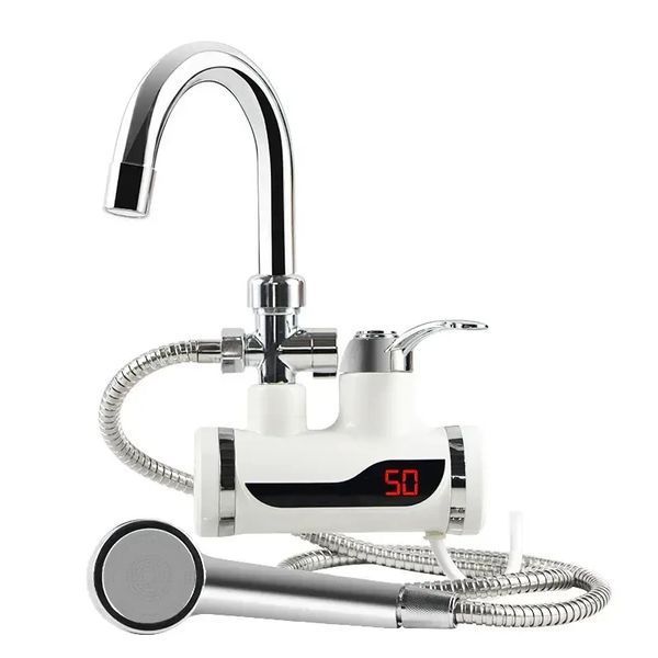Міні бойлер + душ Water Heater MP 5208, проточний електричний водонагрівач 3000 Вт з LCD-дисплеєм, бічне під'єднання, шланг 2888487972 фото