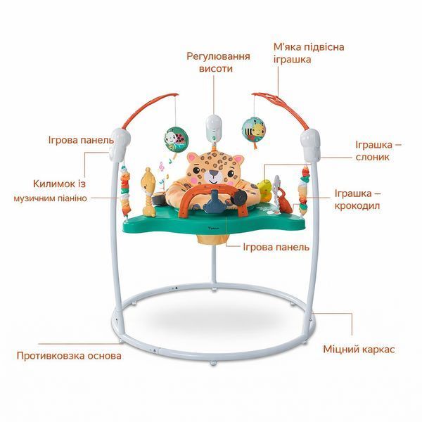 Дитячий ігровий центр-стрибунець Jumperoo: інтерактивний музичний центр 360&deg; з регулюванням висоти та світловими ефектами Зелений 3011603471 фото