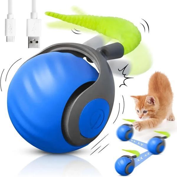 Інтерактивний м'ячик для кота з підсвіткою, від USB, 5,5 см, Синій/ Розумний м'ячик для котів/Смарт іграшка для кішок 3059860145 фото