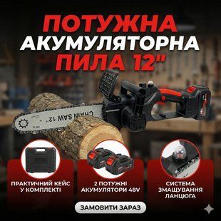 Акумуляторна ланцюгова пила 12", із шиною 12 дюймів, 2 акумулятори 48V Li-ion, у пластиковому кейсі 2915883100 фото