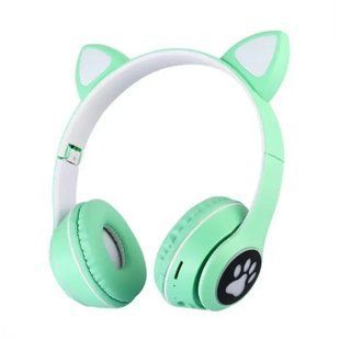 Навушники з котячими вушками Bluetooth і RGB-підсвіткою FM радіо,&nbsp;Підтримка карти пам'яті Cat MZ-023 Бірюзові 2350093326 фото