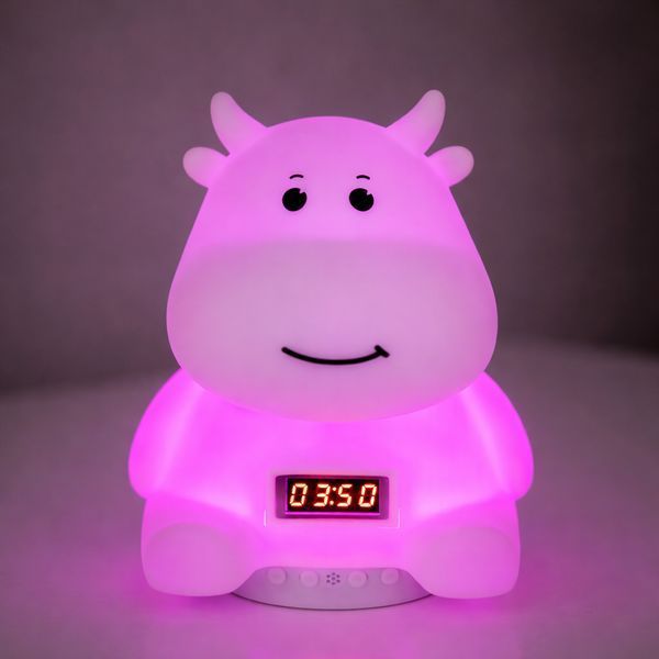 Дитячий акумуляторний нічник "Коровка" з м'яким LED-світлом, RGB-підсвіткою, вбудованою Bluetooth-колонкою й електронним годиннико 2894149785 фото