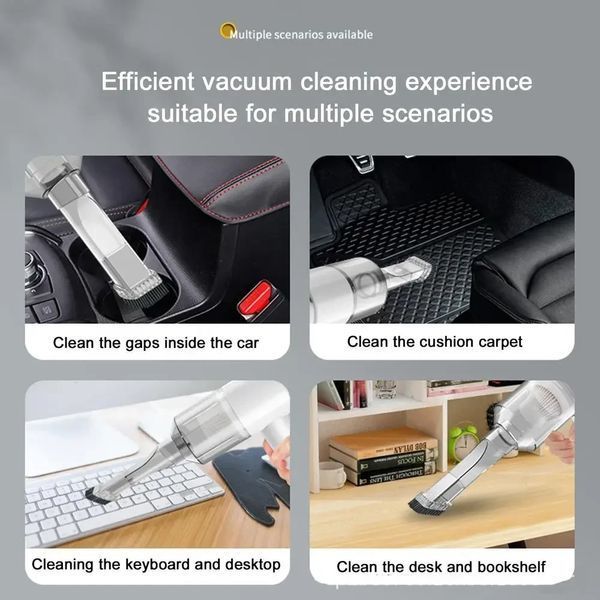 Ручний автомобільний пилосос бездротовий USB 1500mAh всмоктування і функція видування Білий 2329785015 фото