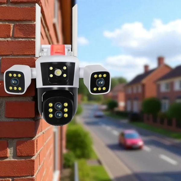 Вулична поворотна WiFi камера 12MP з оглядом 360&deg; і 3 об'єктивами Білий 2870218845 фото