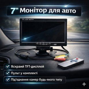 Автомобільний РК-монітор 7" для камер заднього огляду з двома відеовходами RCA та пультом ДК 2890040546 фото