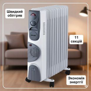 Оливний нагрівач підлоговий 11FAN на 2900 Вт Олійний електрообігрівач на 11 секцій 2762492321 фото