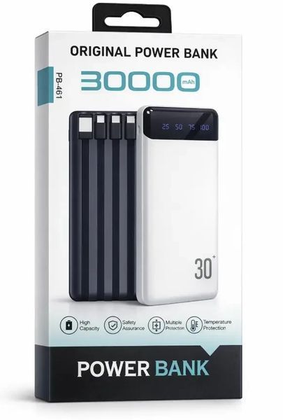 Павербанк PB-461 30000 mAh з LED-дисплеєм, швидкою зарядкою QC 3.0, USB / Type-C / Lightning, білий 2928010726 фото