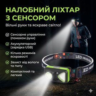 Налобний зФонар PLD-W-18/акумуляторний ліхтарик налобний/ сенсорний ліхтарик на голову/ліхтарик на лоб 2900747498 фото