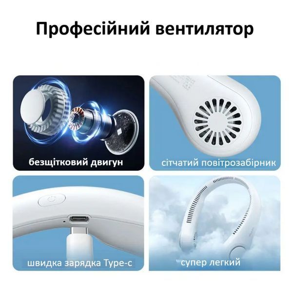 Мінівентилятор для шиї, безшумний спортивний вентилятор, NECK COOLER 2567454224 фото