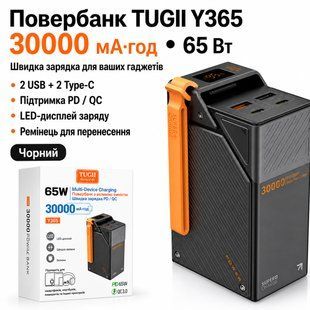 Повербанк TUGII Y365 30000 mAh 65W чорний із 2 USB, 2 Type-C та ремінцем для телефону й ноутбука 3025184318 фото