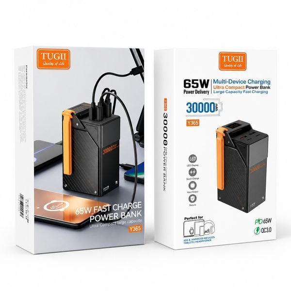 Повербанк TUGII Y365 30000 mAh 65W чорний із 2 USB, 2 Type-C та ремінцем для телефону й ноутбука 3025184318 фото