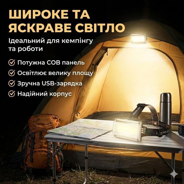 Ліхтар налобний RN814, USB-заряджання/Акумуляторний ліхтарик на голову з можливістю регулювання кута нахилу 2900769631 фото